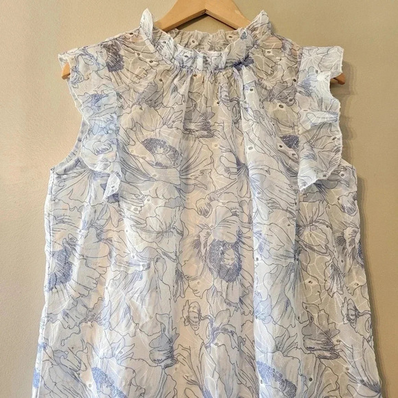 Joie Women's Eyelet Ruffle Floral Print Sundress Feminine Mini Dress Size M. - Picture 4 of 16